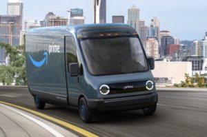 Amazon Rivian Delivery Truck Mockup Out For Delivery in Seattle